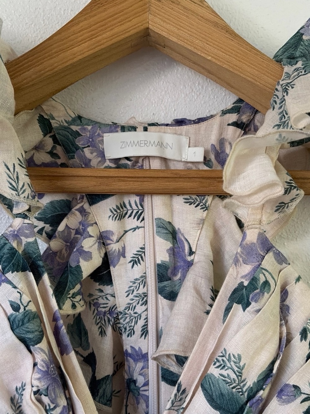Zimmermann | Cream Hydrangea Floral Print Linen Cassia Mini Dress - Picture 4 of 9